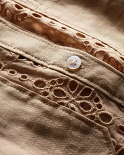 Veronica Beard Tops>Aderes Cotton Eyelet Shirt in Stone Khaki