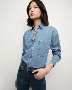 Veronica Beard Tops|The Veronicas' Favorites>Aderes Denim Shirt in Light Blue