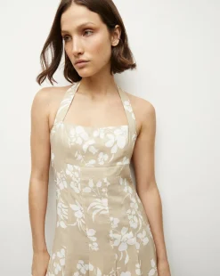 Veronica Beard Dresses>Amalia Stretch-Linen Dress in Stone Khaki/Off-White