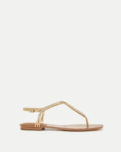 Veronica Beard Sandals>Amelia Metallic T-Strap Sandal