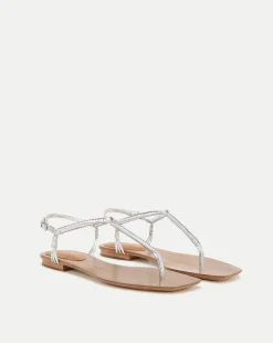 Veronica Beard Sandals>Amelia Metallic T-Strap Sandal