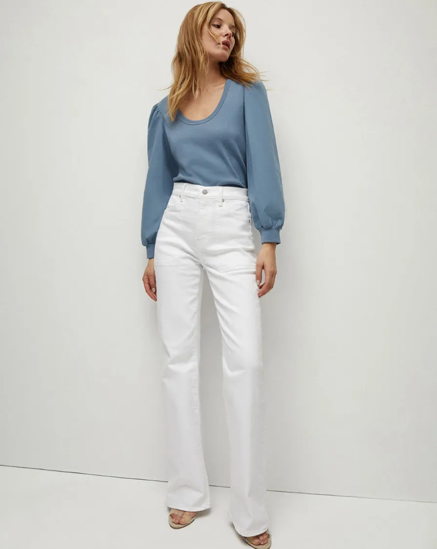 Veronica Beard Tops>Anabel Slate Blue Puff-Sleeved Top