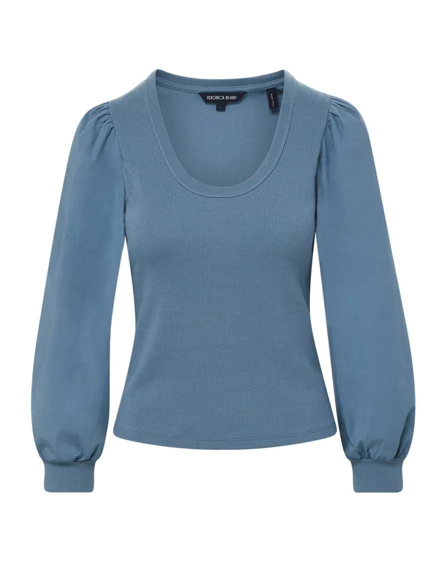 Veronica Beard Tops>Anabel Slate Blue Puff-Sleeved Top