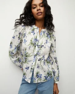 Veronica Beard Tops>Ashlynn Cotton Top in Off-White Multi