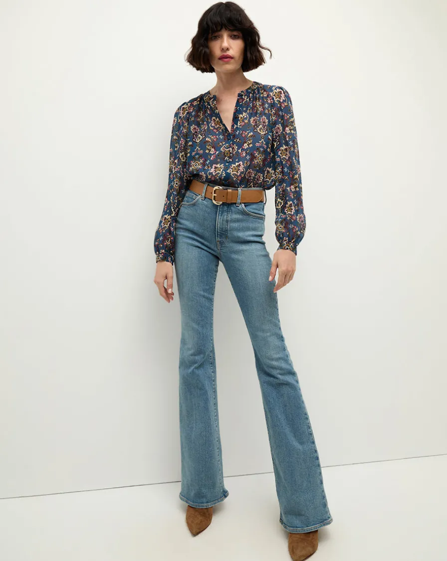 Veronica Beard Tops>Ashlynn Silk Blouse in Blue Print
