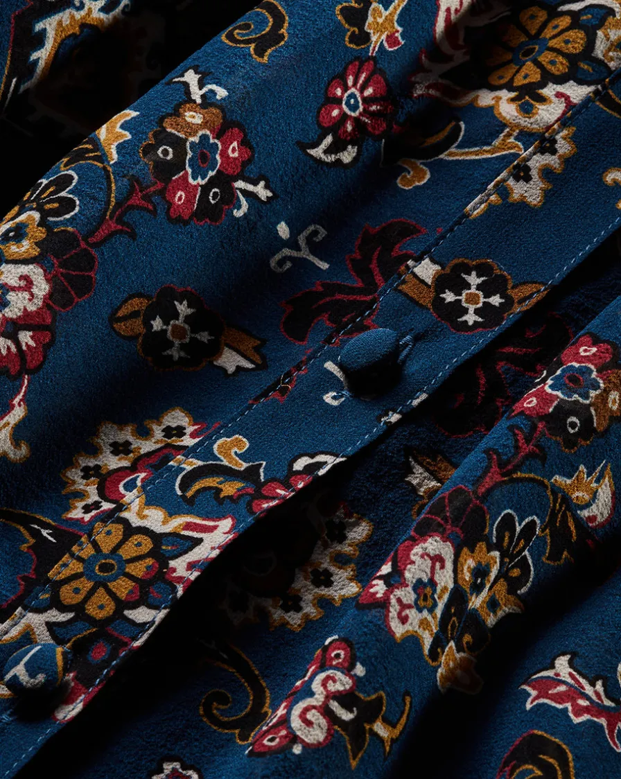 Veronica Beard Tops>Ashlynn Silk Blouse in Blue Print