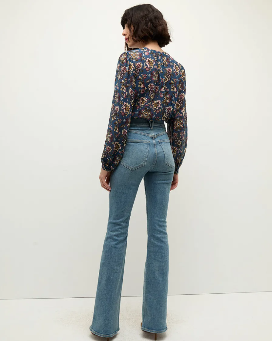 Veronica Beard Tops>Ashlynn Silk Blouse in Blue Print