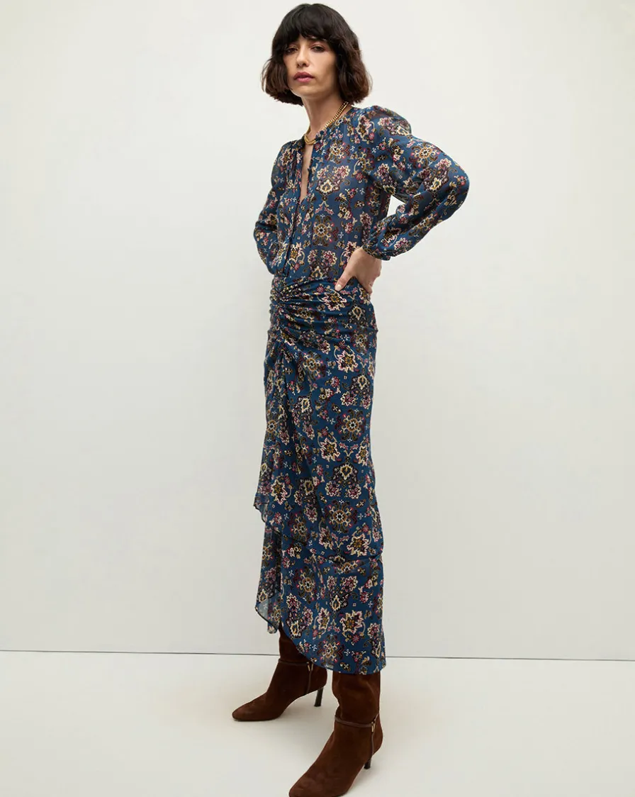 Veronica Beard Tops>Ashlynn Silk Blouse in Blue Print