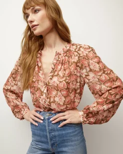 Veronica Beard Tops>Ashlynn Silk Top in Deep Ochre Multi