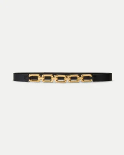 Veronica Beard Accessories|Party Dressing>Beatrice Leather Belt in Black & Gold