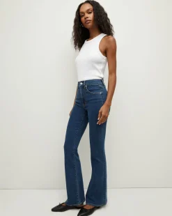 Veronica Beard Jeans>Beverly Loafer Length Skinny-Flare Jean in Bright Blue