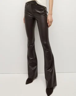 Veronica Beard Jeans|Pants>Beverly Vegan Leather Skinny-Flare Pant in Dark Chocolate