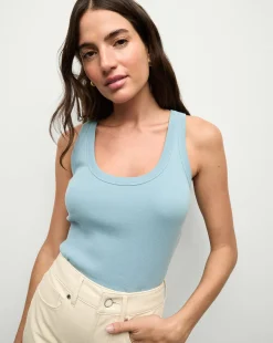 Veronica Beard Tops>Birke Scoop-Neck Tank Top in Light Blue