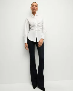 Veronica Beard Tops>Bosco Ruched Shirt in | Cinched Shirt