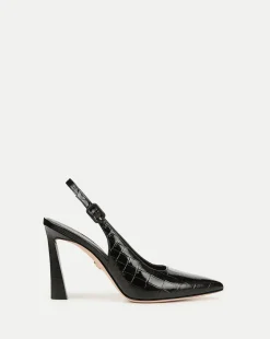 Veronica Beard Pumps|Party Dressing>Callie Croc-Embossed Slingback Pump in Black