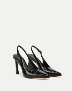 Veronica Beard Pumps|Party Dressing>Callie Croc-Embossed Slingback Pump in Black