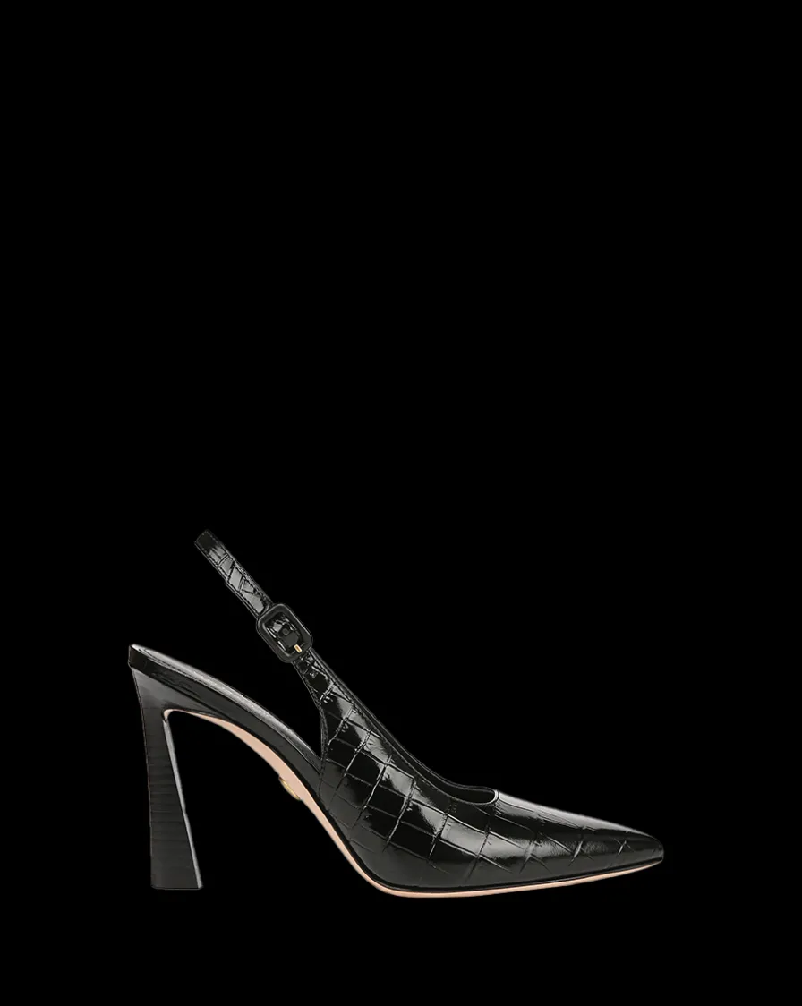 Veronica Beard Pumps|Party Dressing>Callie Croc-Embossed Slingback Pump in Black