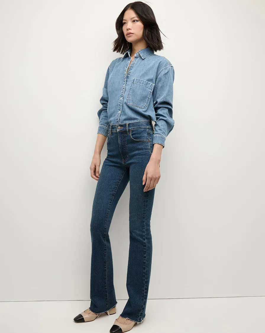Veronica Beard Jeans|The Veronicas' Favorites>Cameron Bootcut Jean with Raw Hem in Dark Blue Denim