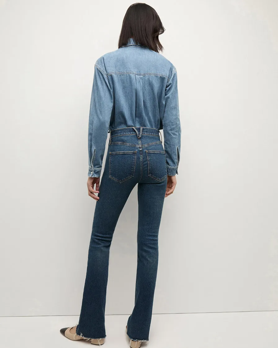 Veronica Beard Jeans|The Veronicas' Favorites>Cameron Bootcut Jean with Raw Hem in Dark Blue Denim