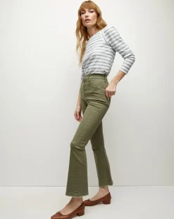 Veronica Beard Jeans>Carson Released Hem Kick-Flare Jean in Stone Army