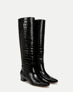 Veronica Beard Boots & Booties>Cecile Croc-Embossed Tall Boot in
