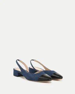 Veronica Beard Flats & Loafers>Cecile Denim Cap-Toe Slingback in