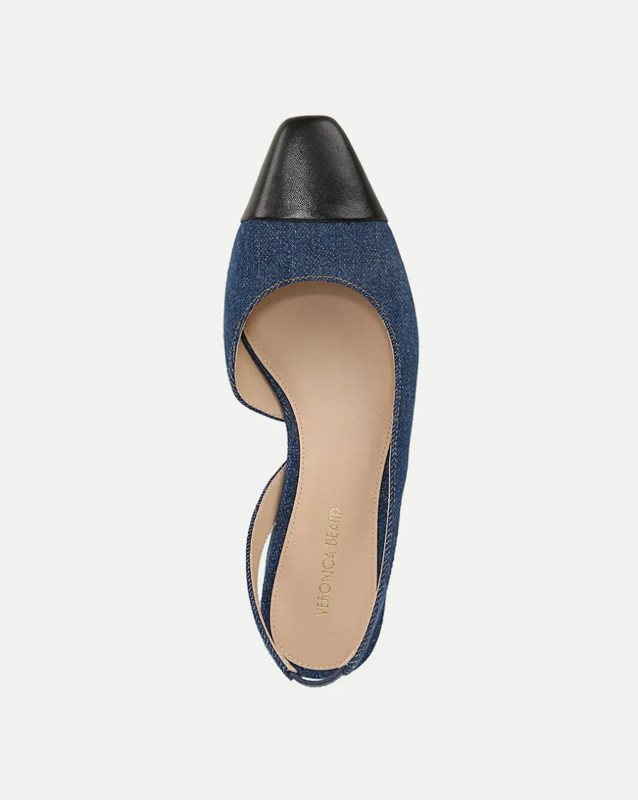Veronica Beard Flats & Loafers>Cecile Denim Cap-Toe Slingback in
