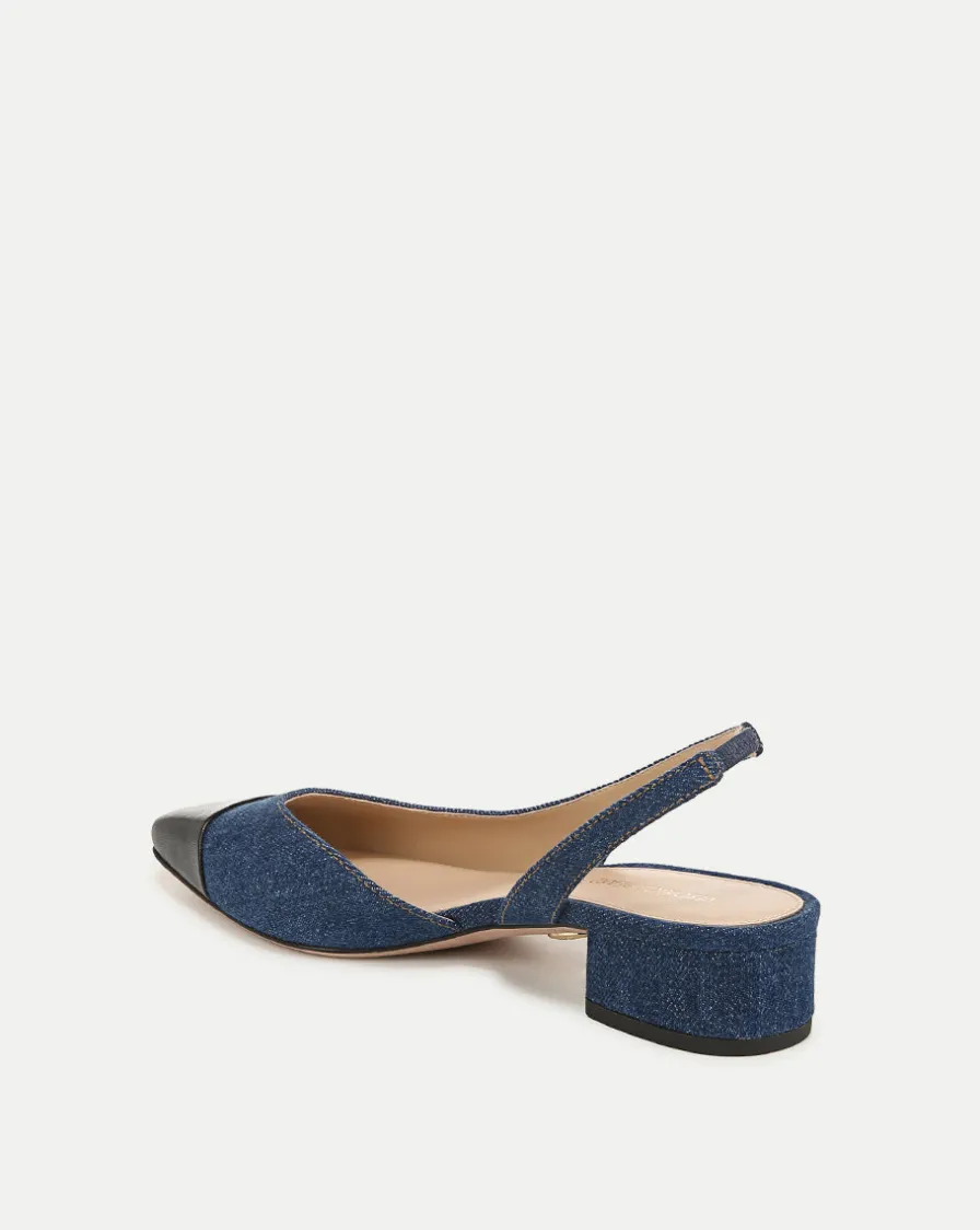 Veronica Beard Flats & Loafers>Cecile Denim Cap-Toe Slingback in
