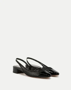 Veronica Beard Flats & Loafers|Party Dressing>Cecile Rhinestone Mesh Cap-Toe Slingback in Black Rhinestone