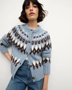 Veronica Beard Sweaters|Tops>Christina Fairisle Cardigan in Smoke Blue Multi