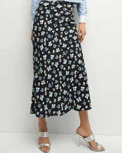 Veronica Beard Skirts & Shorts>Clover Stretch-Silk Floral Skirt in Navy Multi