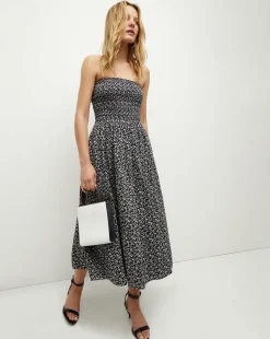 Veronica Beard Dresses>Cornelia Smocked Dress in Navy Multi