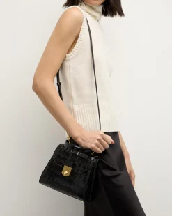 Veronica Beard Crossbody Bags|Party Dressing>Crest Lock Croc-Embossed Top Handle Bag in