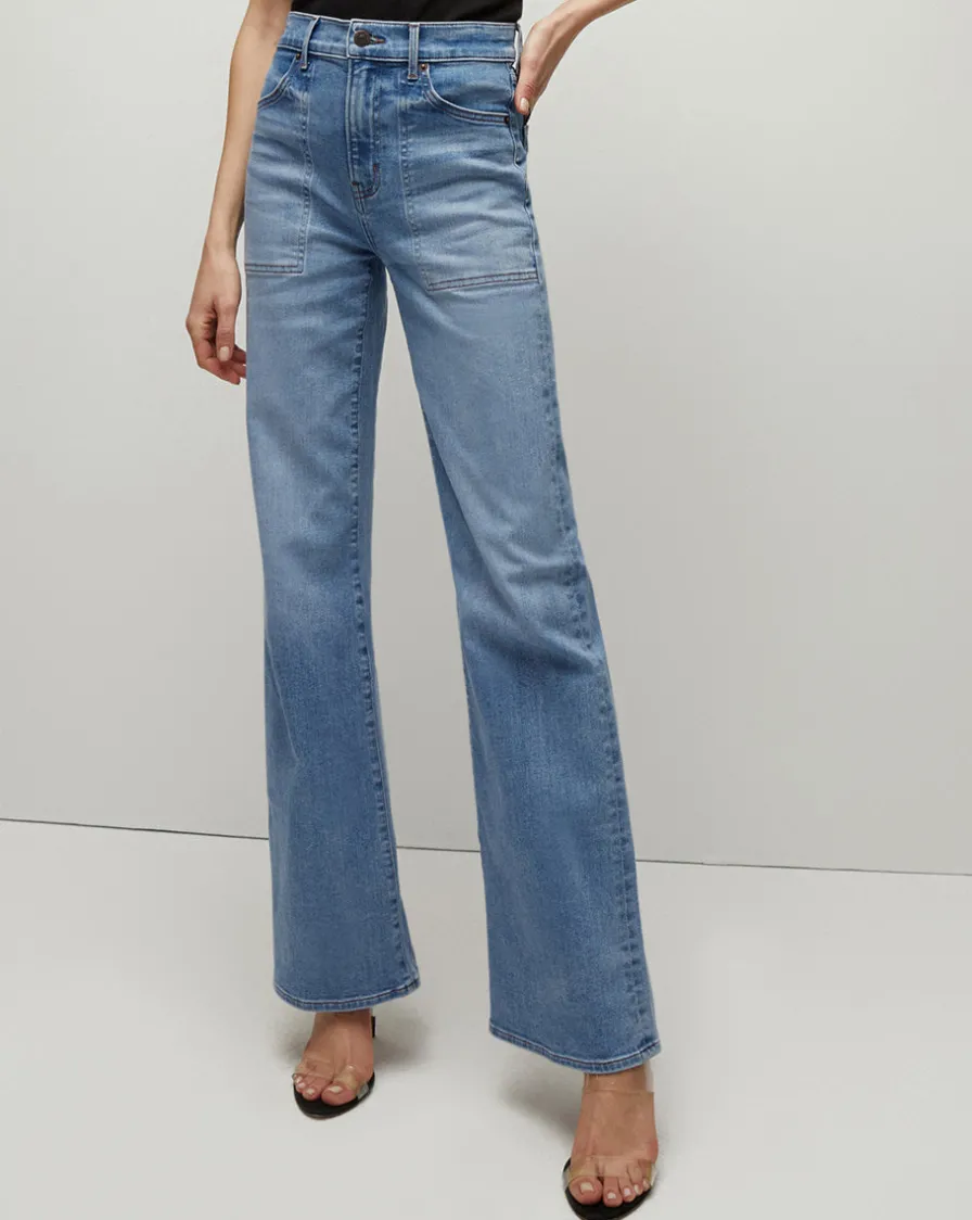 Veronica Beard Jeans>Crosbie Patch-Pocket Slim Wide-Leg Jeans in