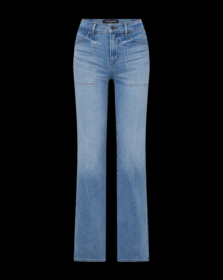 Veronica Beard Jeans>Crosbie Patch-Pocket Slim Wide-Leg Jeans in