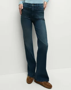 Veronica Beard Jeans>Crosbie Patch-Pocket Slim Wide-Leg Jeans in Northern Lights
