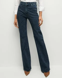Veronica Beard Jeans|Party Dressing>Crosbie Rhinestone Wide-Leg Jean in Indigo Rinse