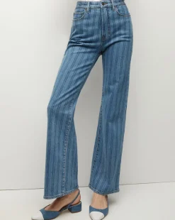 Veronica Beard Jeans>Crosbie Striped Loafer Length Wide-Leg Jean in Sapphire Stripe