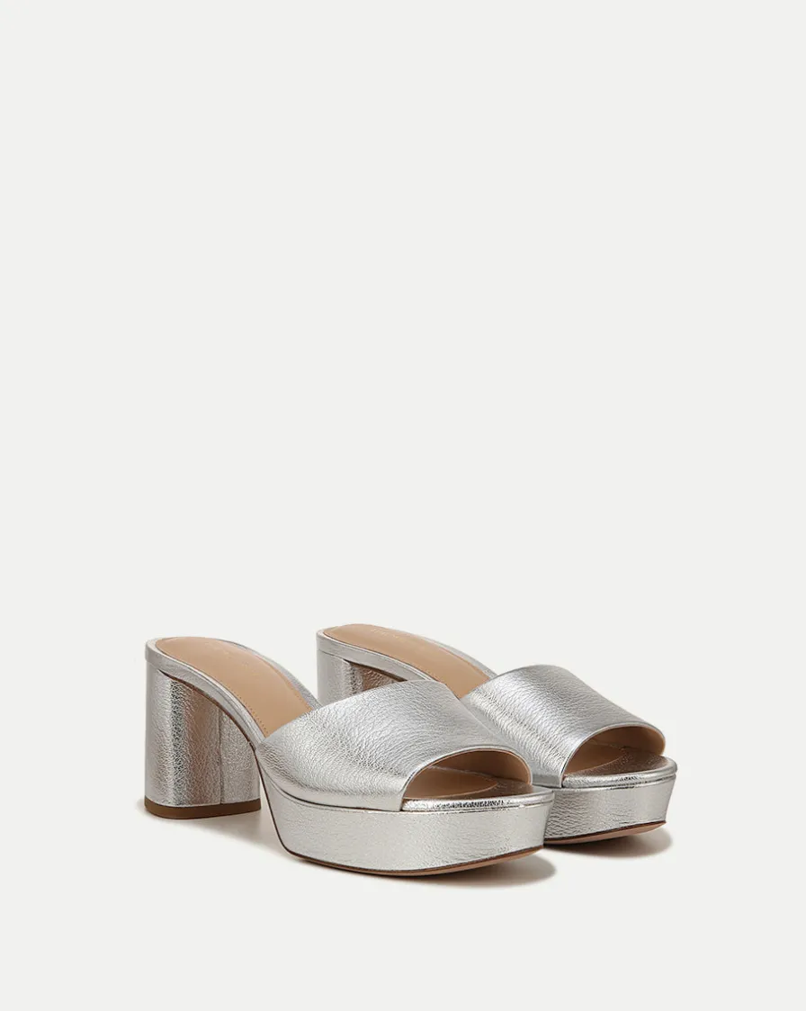 Veronica Beard Sandals>Dali Metallic Leather Block Heel Sandal