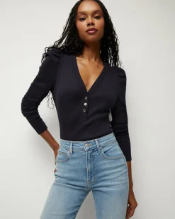 Veronica Beard Tops>Dekalb Puff-Sleeve Top