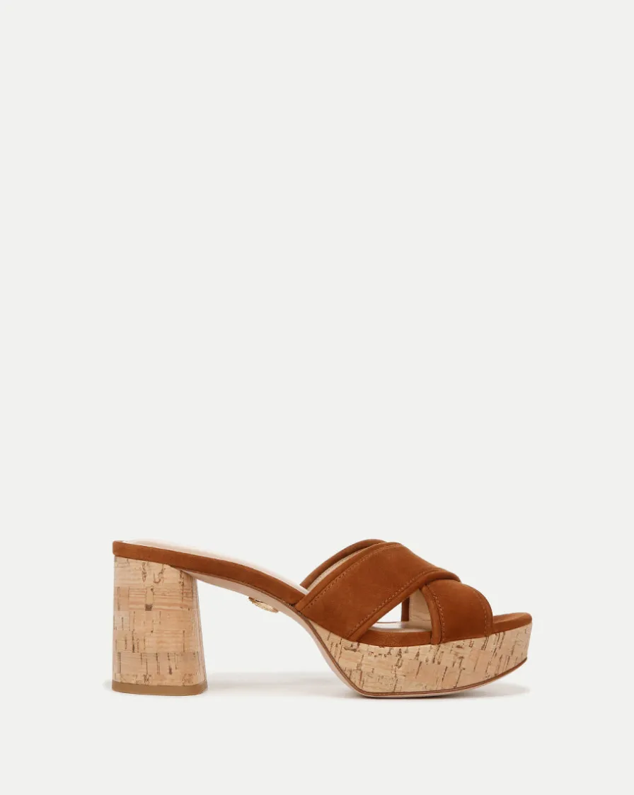 Veronica Beard Sandals>Dory Brown Block Cork-Heel Sandal
