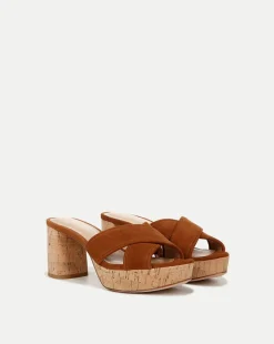 Veronica Beard Sandals>Dory Brown Block Cork-Heel Sandal