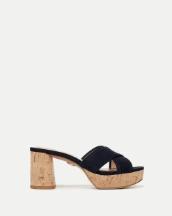 Veronica Beard Sandals>Dory Blue Block-Heel Sandal