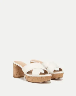 Veronica Beard Sandals>Dory White Cork Block-Heel Sandal