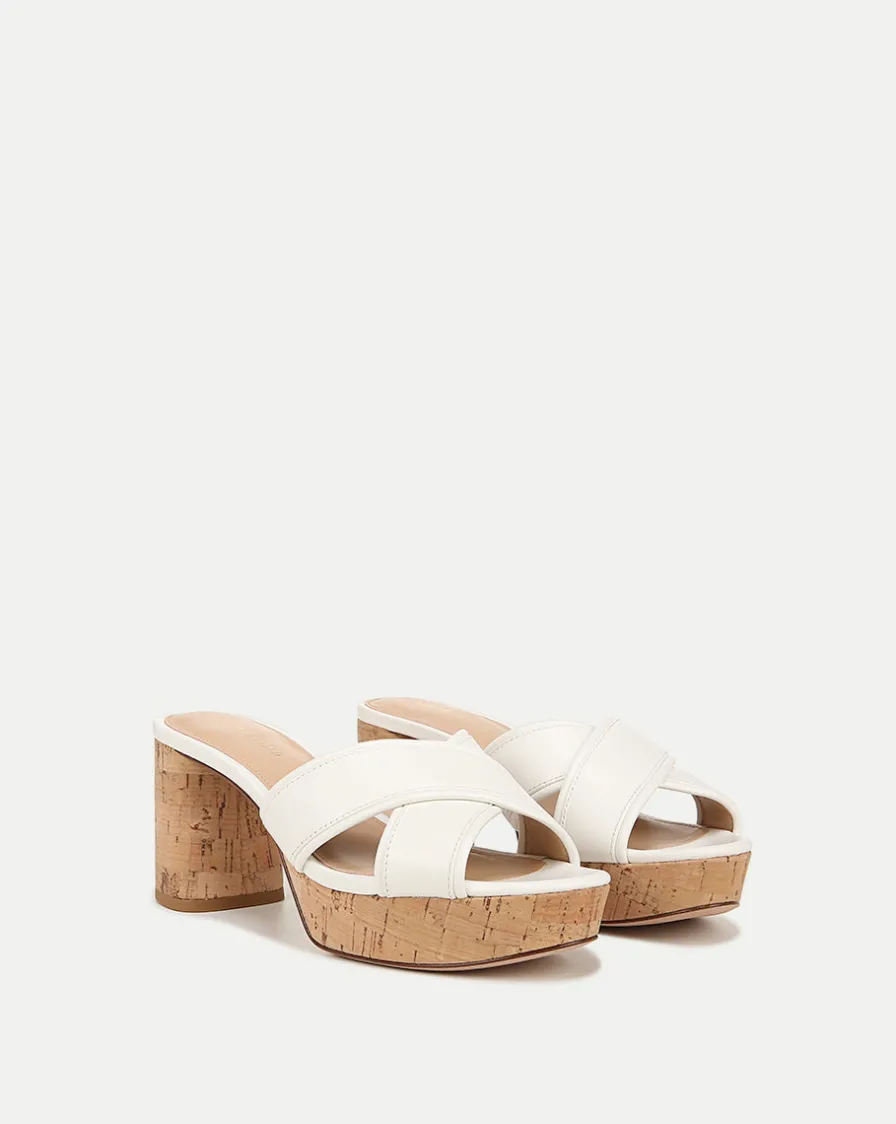 Veronica Beard Sandals>Dory White Cork Block-Heel Sandal
