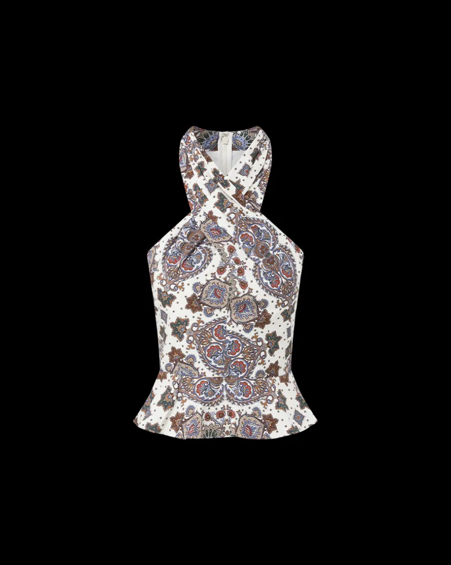 Veronica Beard Tops>Drey Kaleidoscope-Print Top in Off-White Multi