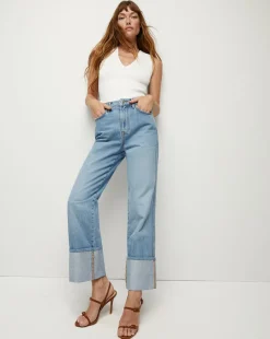 Veronica Beard Jeans>Dylan Cuffed Straight-Leg Jean in Silverwood Blue