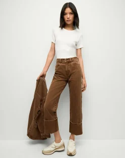 Veronica Beard Jeans|Pants>Dylan Cuffed Twill Straight-Leg Pants in Brown