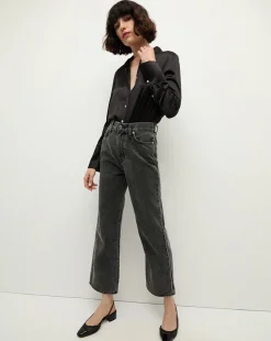 Veronica Beard Jeans|Party Dressing>Dylan Rhinestone-Stripe Straight-Leg Jean in Washed Black