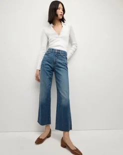 Veronica Beard Jeans>Dylan Straight-Leg Raw Hem Jean in Evening Dusk